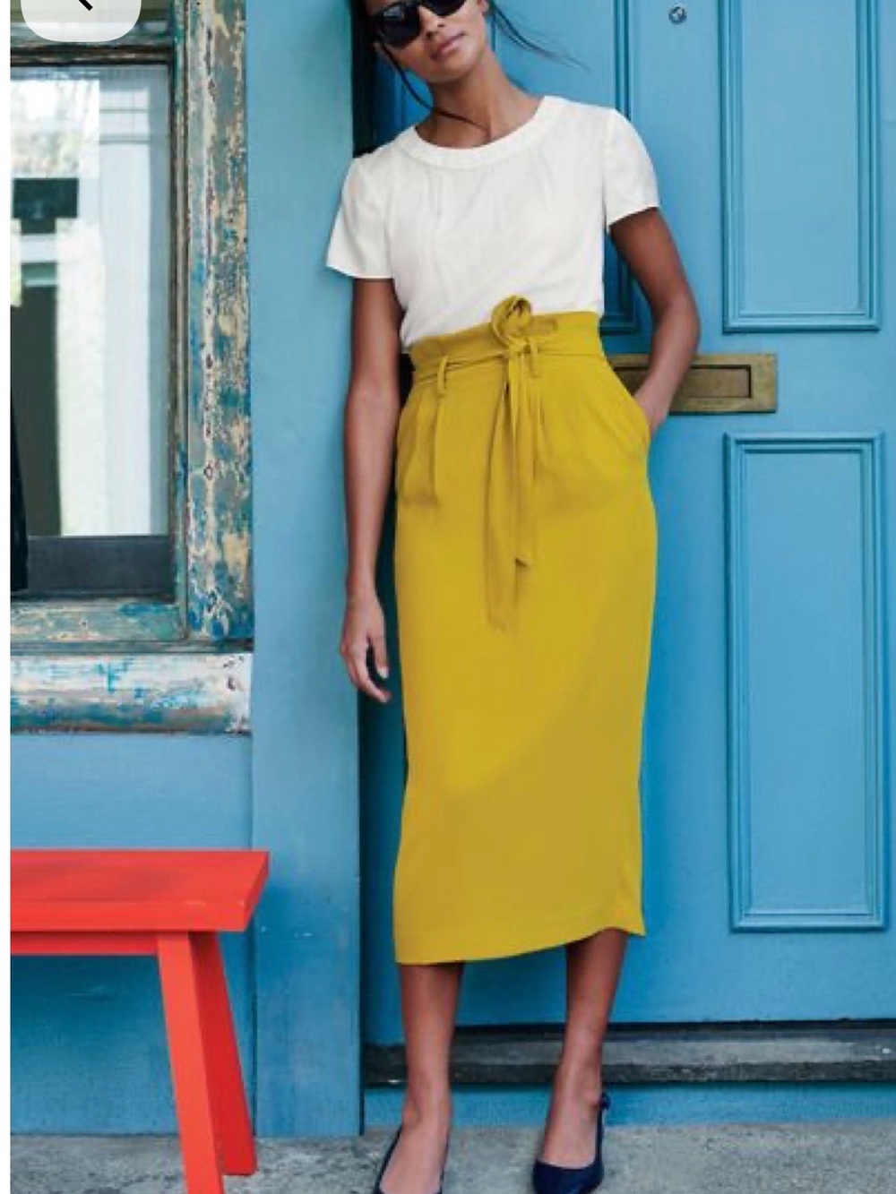 BODEN.  Melina Paperback Mustard Skirt Straight Shape Pleated Midi Skirt 10